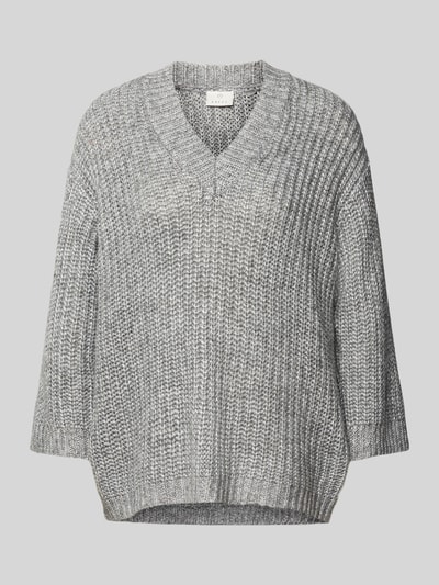 Kaffe Gebreide pullover met V-hals, model 'vinda' Lichtgrijs gemêleerd - 1