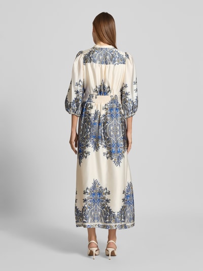 Neo Noir Maxikleid mit Puffärmeln Modell 'STELLAR PAISLEY BORDER' Blau 5