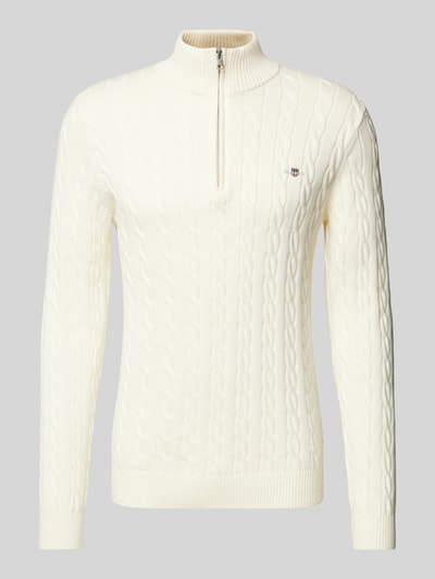 Gant Strickpullover mit Zopfmuster Offwhite 1