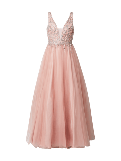 Unique Abendkleid aus Tüll mit Ziersteinbesatz  Rosa 2