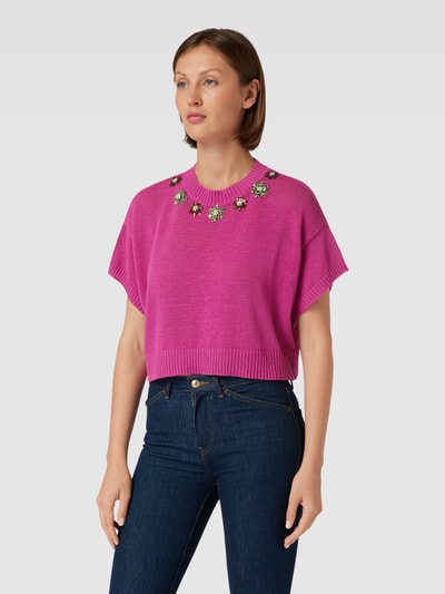 MAX&Co. Cropped Strickshirt mit Rundhalsausschnitt Modell 'EDDA' Fuchsia 4