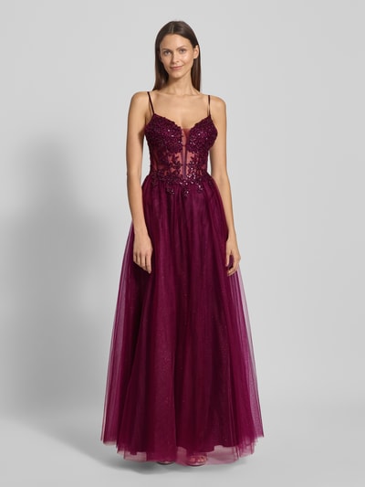Luxuar Regular Fit Abendkleid mit floralem Spitzenbesatz Pflaume 4