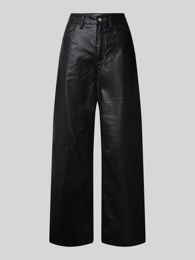 Produktfoto, Wide Leg Hose mit Gürtelschlaufen Modell 'Talla' von Topshop, Lederimitat in Schwarz, strukturierte glatte Oberfläche, Damen Hose