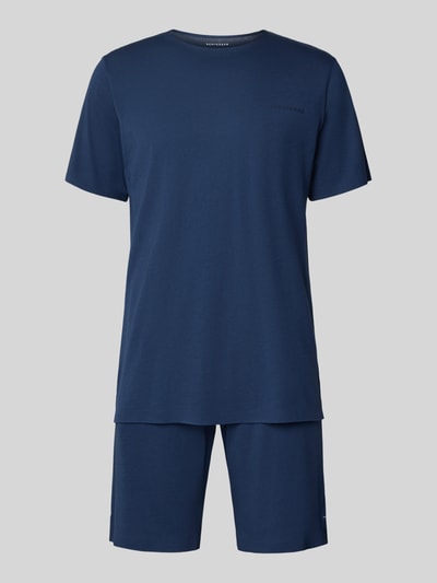 Produktfoto, Pyjama mit Logo von Schiesser in Dunkelblau, Baumwoll-Micromodal-Mix, Regular-Fit, elastischer Bund, Rundhalsausschnitt