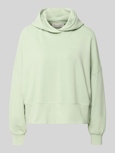 Produktfoto, Relaxed Fit Hoodie aus reiner Baumwolle von Marc O'Polo in zartem Mintgrün, unifarben, gerippte Abschlüsse, Label Print, Sweat-Textur