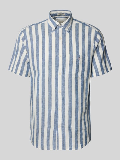 Produktfoto, Regular Fit Freizeithemd aus Leinen-Baumwoll-Mix von Gant, wzór w paski, kołnierzyk typu button down, brustasza, wyhaftowane logo, mieszanka lnu i bawełny, krój regular fit, długość tyłu w rozmiarze M: 77 cm, szerokość w rozmiarze M: 42 cm, długość rękawów w rozmiarze M: 24 cm