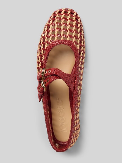 Produktfoto, Ballerinas aus Leder-Mix in Flecht-Optik von INUOVO in rot-beige, semi-transparante look, siergesp, gladde zool, hakhoogte 1 cm, afgeronde pasvorm, maat 40