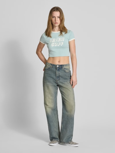 Review Kort T-shirt met labelprint Bleu - 1