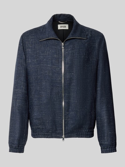 Produktfoto, dunkelblauer Woll-Leinen-Mix mit Zweiwege-Reißverschluss, Umlegekragen, elastischer Bund, Blouson mit Zweiwege-Reißverschluss Modell 'GRALON' von DRYKORN, reguläre Passform, feine Textur, für Herren