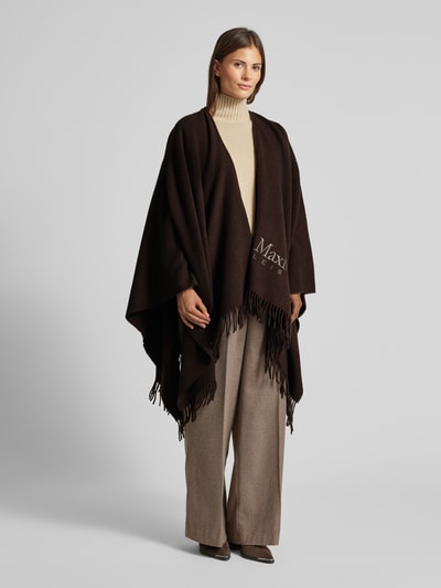 MaxMara Leisure Poncho aus Woll-Mix mit Label-Stitching Modell 'MARTORA' Hellbraun 1