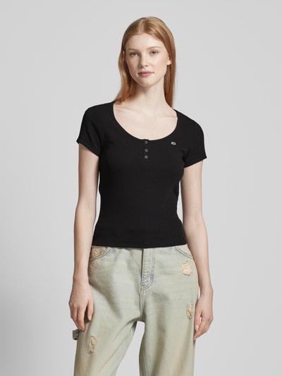 Tommy Jeans Slim fit T-shirt met ronde hals, model 'HENLEY' Zwart - 4