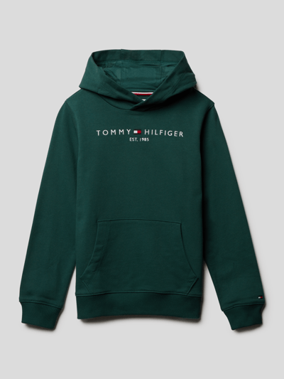 Tommy Hilfiger Teens Hoodie aus Bio Baumwolle mit Label Stitching dunkelgruen online kaufen