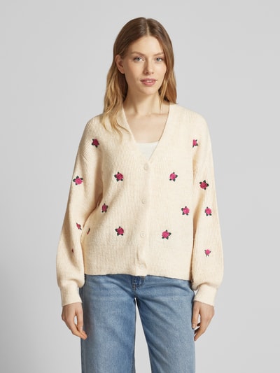 YAS Gebreid jack met knoopsluiting en wol, model 'FLEUR' Offwhite - 4