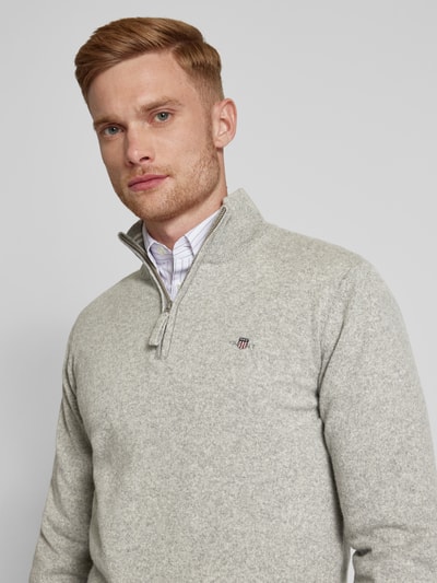 Gant Gebreide pullover met labelstitching, model 'SUPERFINE' Middengrijs gemêleerd - 3