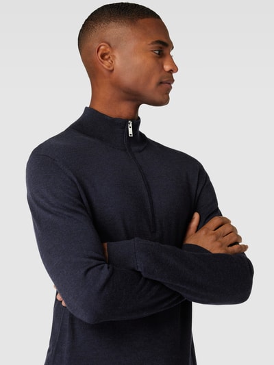 Matinique Gebreide pullover met schipperskraag, model 'Amason' Donkerblauw gemêleerd - 3