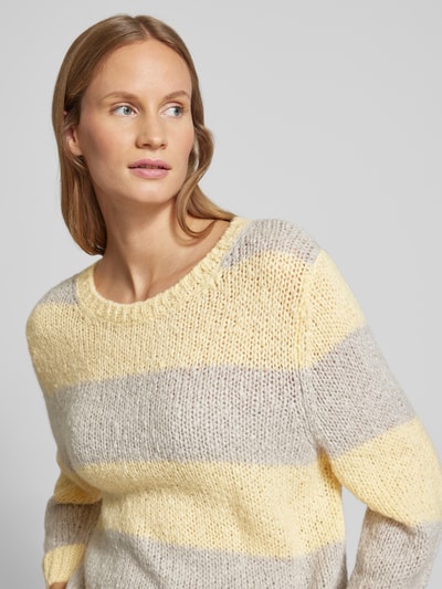 Oui Gebreide pullover met ronde hals Lichtgeel - 3