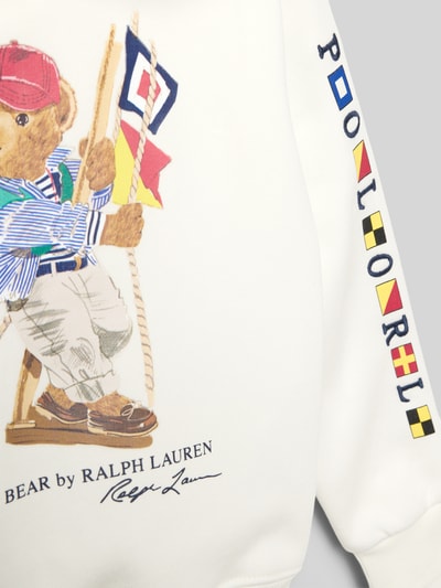 Produktfoto, Regular Fit Hoodie aus Baumwoll-Mix von Polo Ralph Lauren Kids in Unifarbe mit Motiv-Print und bunten Flaggen, Sweat-Textur