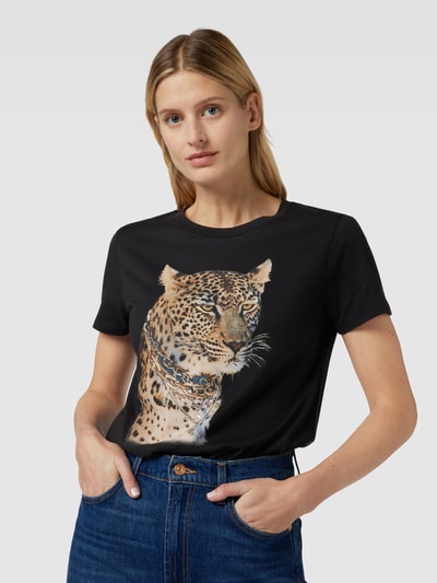 Guess T-shirt z nadrukiem z motywem i obszyciem kamieniami stras Czarny 3