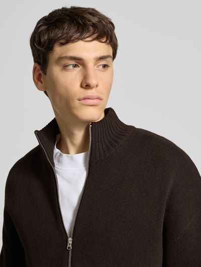 ONLY & SONS Regular Fit Strickjacke aus Baumwoll-Mix Modell 'BLAKE' Dunkelbraun 3