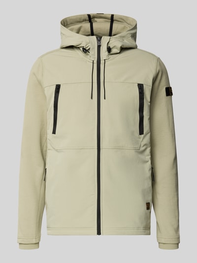 Produktfoto, Jacke mit Reißverschlusstaschen von PME Legend in Beige, Baumwoll-Mix, Regular Fit, Kapuze mit Tunnelzug, Label-Detail.