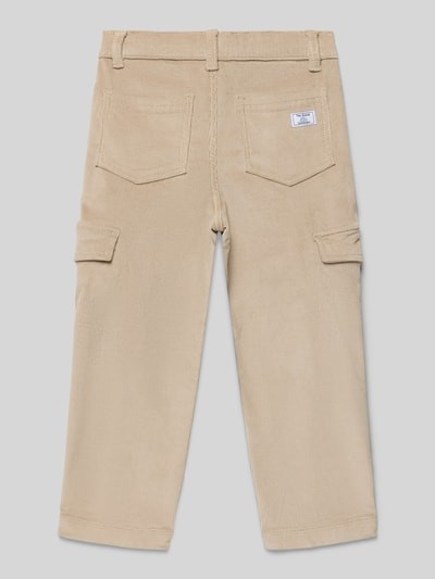 Produktfoto, Stoffhose mit Eingrifftaschen von Mango in Beige, Baumwoll-Elasthan-Mix, gerader Schnitt, Pattentaschen, Gesäßtaschen, Rückansicht