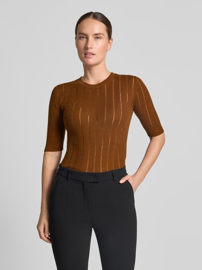 Max Mara Studio sweter o kroju slim fit z mieszanki jedwabiu i wełny model 'RAGNO' Średniobrązowy 4