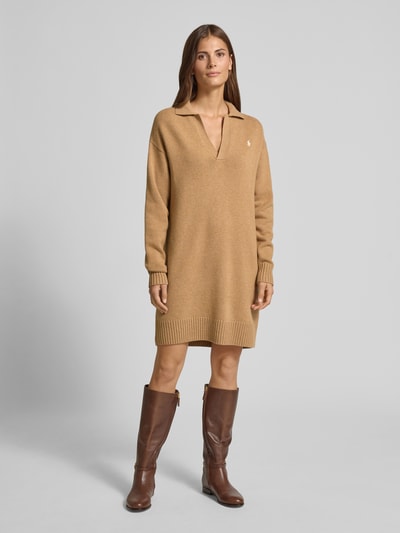 Polo Ralph Lauren Wollen jurk met logostitching Camel - 4
