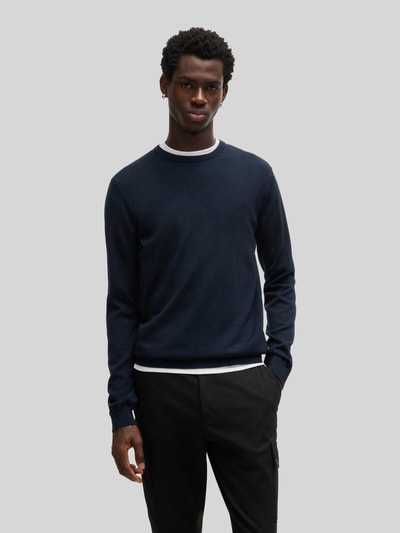 HUGO Regular fit gebreide pullover van merinowol, model 'SAN CEDRIC' Marineblauw - 4