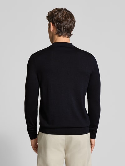 JOOP! Collection Sweter z dzianiny z żywej wełny z kołnierzykiem polo model ‘Dondor’ Ciemnoniebieski 5