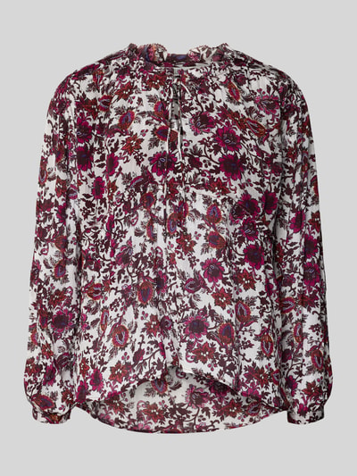 Produktfoto, Oversized Langarmbluse aus reiner Viskose Modell 'LUCILA' von Pepe Jeans mit floralem Muster, Rüschenkragen, Chiffon-Struktur, unifarben, Label-Stitching, langarm mit Manschetten, überschnittene Schultern