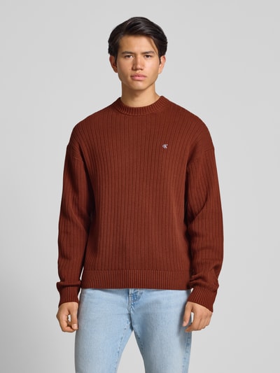 Calvin Klein Jeans Oversized gebreide pullover met ribboorden Roestrood - 4