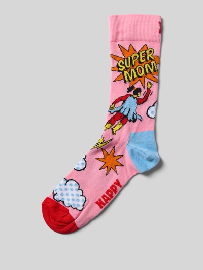 Happy Socks Socken mit Motiv-Stitching Modell 'Flying Super Mom' Rosa 1