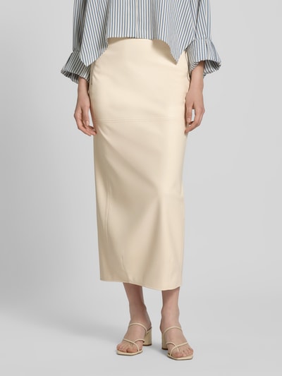 MM Knielange rok in leerlook, model 'FABIANA' Ecru - 4