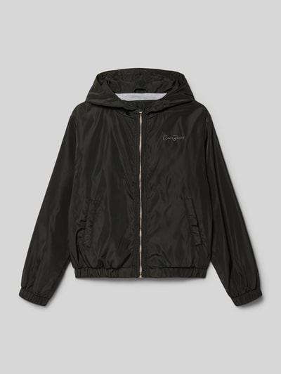 Productfoto, Regular Fit Jacke met logo-stitching model 'Neymay' van Cars Jeans, kindermodel, capuchon, steekzakken, ritssluiting, elastische boorden, zwart, gladde stof, context: ruglengte 52 cm, schouderbreedte 42 cm, mouwlengte 56 cm