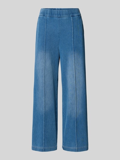 Produktfoto, Jeans im Used-Look mit Längsnähten van zero, dames jeans van katoenmix met stretch, wijd been, binnenbeenlengte 66 cm, bandwijdte 33 cm