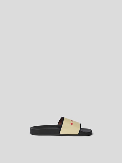 Marni Slides mit Label-Print Ecru 4