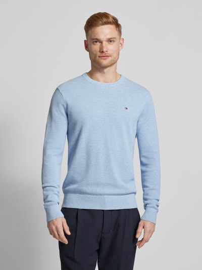 Tommy Hilfiger Strickpullover mit Logo-Stitching Hellblau 4