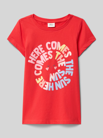 s.Oliver RED LABEL Regular Fit T-Shirt mit Glitzer-Print Koralle 1