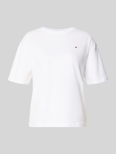 Produktfoto, Slim Fit T-Shirt aus reiner Baumwolle von TOMMY HILFIGER in Optik: Unifarben mit Logo-Stitching, Jersey-Struktur, Kurzarm, Rundhals