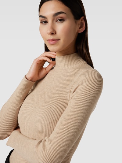 Mango Strickpullover mit geripptem Rundhalsausschnitt Modell 'PRINCESS' Sand 3