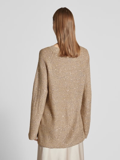 Vero Moda Regular Fit Strickpullover mit Paillettenbesatz Modell 'LEILANI' Metallic Beige Melange 5