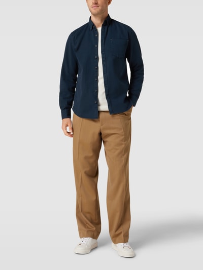 Jake*s Business-Hemd mit Button-Down-Kragen in unifarbenem Design Marine 1