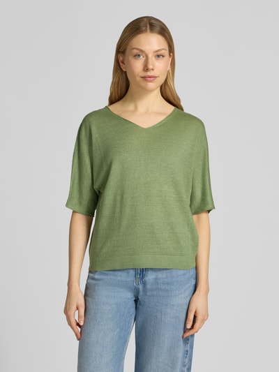 Luisa Cerano Relaxed Fit Strickshirt aus reinen Leinen in Strick-Optik Gruen 4