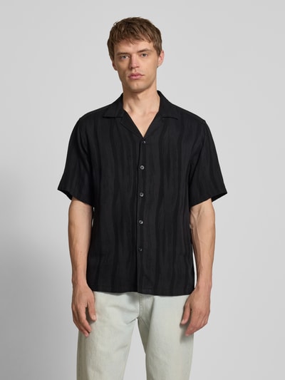 Only & Sons Regular Fit Freizeithemd mit Leinen-Anteil Modell 'ROBERT' Black 4
