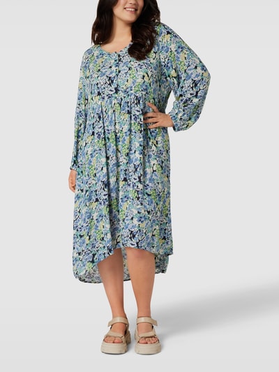 Fransa Plus PLUS SIZE blousejurk met all-over bloemenmotief Bleu - 4