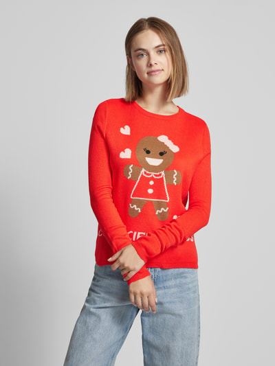 Only Gebreide pullover met ronde hals, model 'XMAS COOKIES' Rood - 4