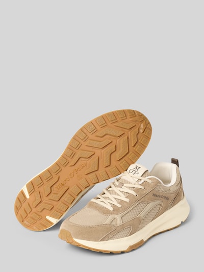 Productfoto, beige en crèmekleurige sneakers van rundleer met witte zool, textuurmix, Sneaker aus echtem Rindsleder van Marc O'Polo, heren.
