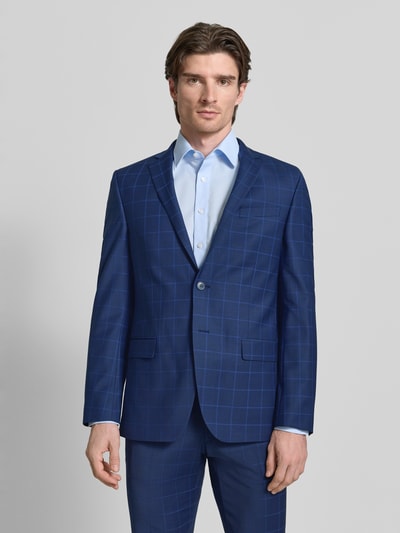 Mannelijk model draagt Regular Fit Anzugjacke met scheerwol van HECHTER PARIS in blauw met ruitpatroon, elastische stofmix, reverskraag, dubbele knopenlijst, vooraanzicht van het hele lichaam.
