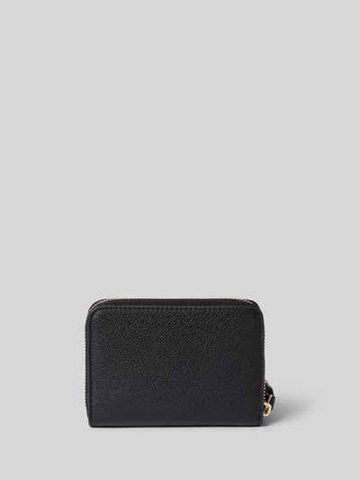 Produktfoto, schwarzes Portemonnaie in Leder-Optik Modell 'Ryta' von VALENTINO BAGS, Gold-Detail, strukturierte Oberfläche, neutrale Farben.