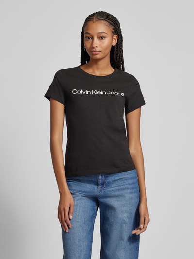 Calvin Klein Jeans T-shirt met labelprint Zwart - 4